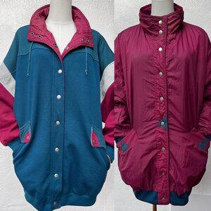 Vintage 90s Reversible Colorblock UNISEX Windbreaker Jacket Maroon Dark Teal XL